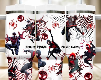 Custom Spiderman Miles Morales Tumbler, Custom Across Spider Verse 40oz Tumbler, Spider Superhero Handle Stainless Steel Reusable Tumbler