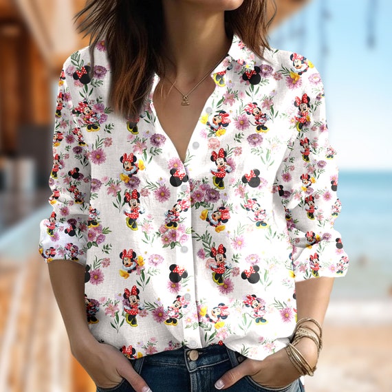 Cute Minnie Mouse Floral Shirt Minnie Mouse Blouse Women Shirt Mouse Casual Women Shirt Cartoon Gift for Women Magic Kingdom Shirt Etsy