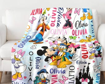 Personalized Watercolor Mouse and Friends Blanket, Magic Castle Baby Blanket, Gift for Kids, Magic Kingdom Fleece Blanket, Cartoon Quilt