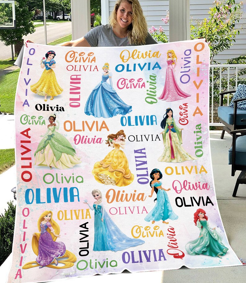 Personalized Watercolor Princess Blanket, Custom Name Baby Girl Fleece