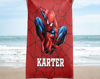 Personalized Spiderman Beach Towels, Custom Name Spiderman Hero Towel Gift For Kids, Spiderman Superhero Gift For Kids, Beach Towel