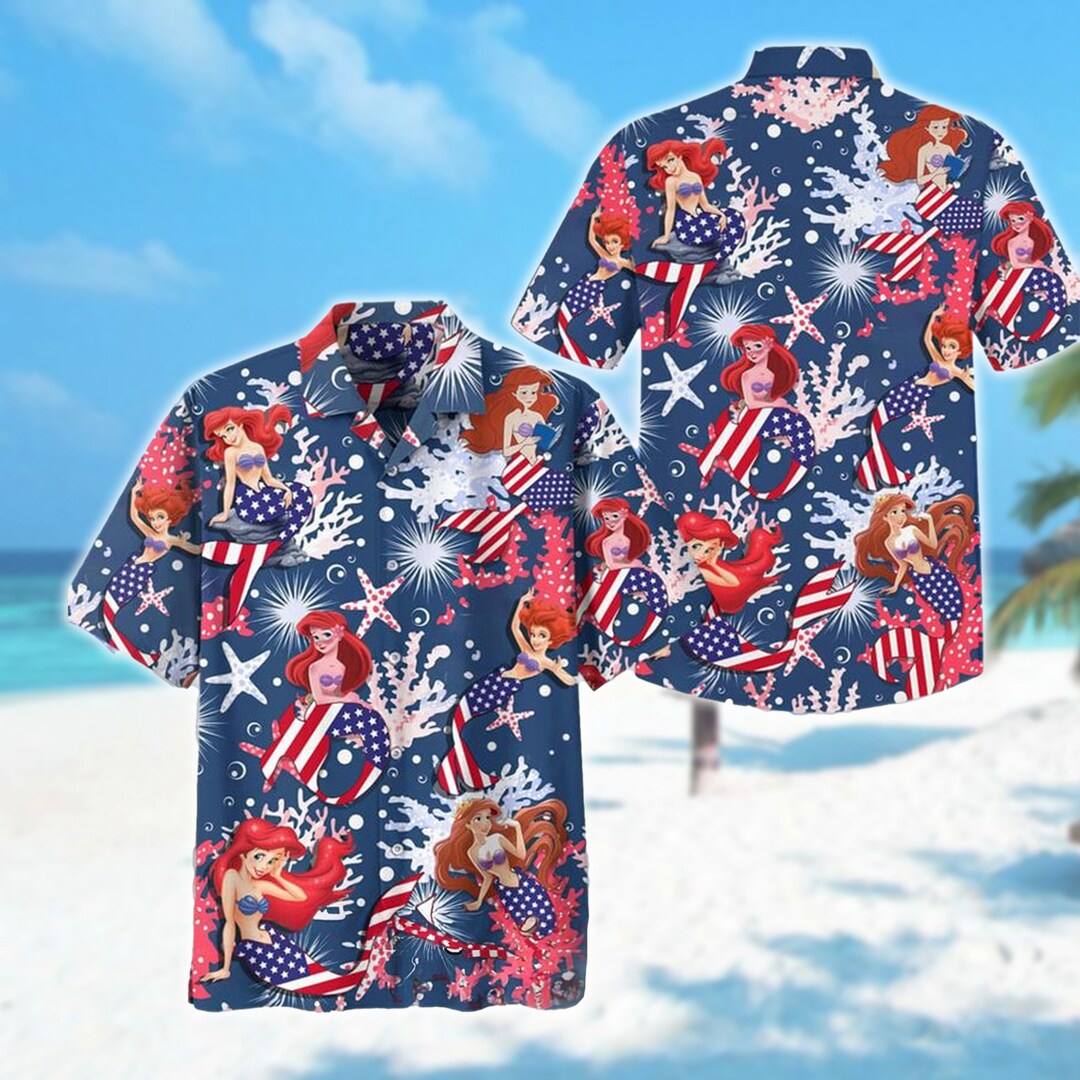 MERMAID IN THE USA Fun Patriotic Fantasy Bubbles Ocean Tee