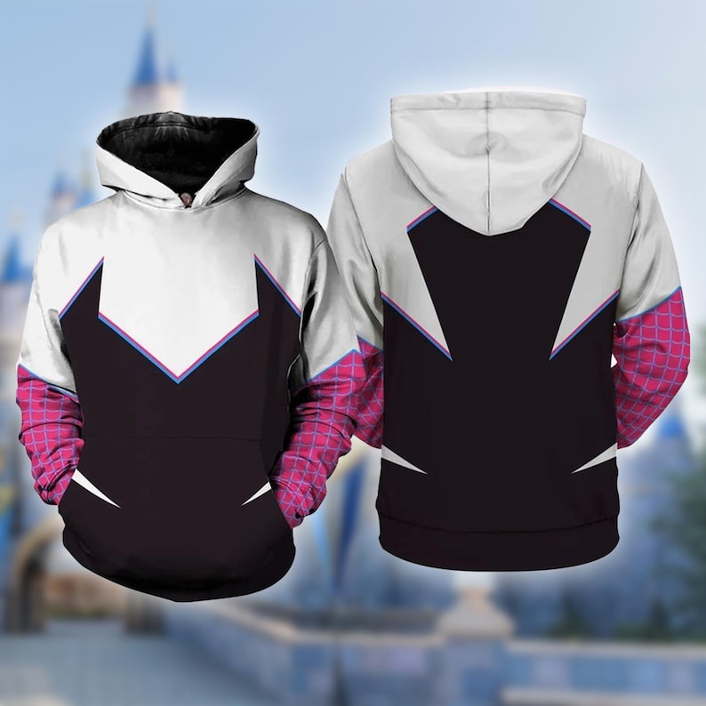 Traje de cosplay de Spider-Gwen Stacy, sudadera con capucha de disfraz de Ghost-Spider, camiseta de disfraz 3D de Halloween, camiseta con estampado integral de personaje de película de superhéroes imagen 1
