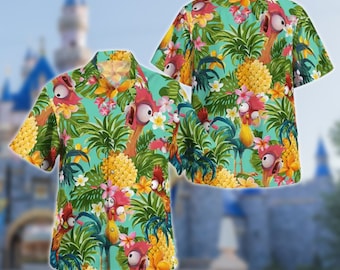 Hei Hei Pineapple Tropical Hawaiian Shirt, Moana Summer Hawaii Shirt, Cartoon Character Summer Holiday Button Up, Summer Vibe Unisex Shirt