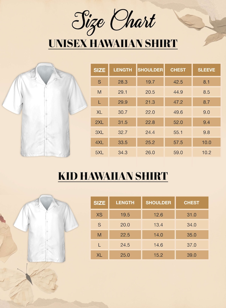 a shirt size guide for a hawaiian shirt