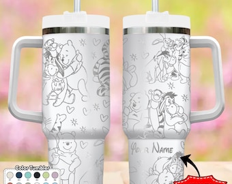 Custom Bear and Friends Tumbler, Cartoon Characters 40oz Tumbler, Cute Honey Bear Cup Gift, Magic Kingdom Handle Stainless Steel Tumbler