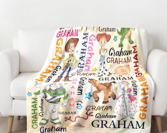 Personalized Toy Characters Blanket, Toy Movie Blanket, To Infinity & Beyond Gift, Magic Kingdom Fleece Blanket, Cartoon Quilt Bedding