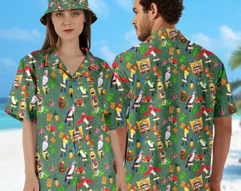 Orange Bird Tiki Friends Summer Aloha Hawaiian Shirt, Cartoon Summer Beach Trip Family Hawaiian Shirt, Magic Kingdom Hawaiian Beach Shirt