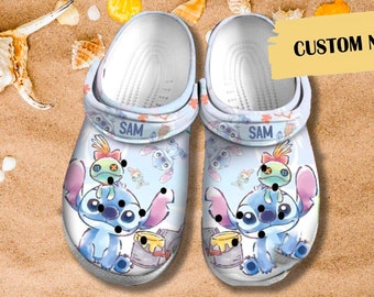 Personalize Cute Blue Dog Alien Clogs Shoes, Custom Name Adults Kid Clog Sandals, Birthday Gift For Men Women Family, Magic Kingdom Clogs