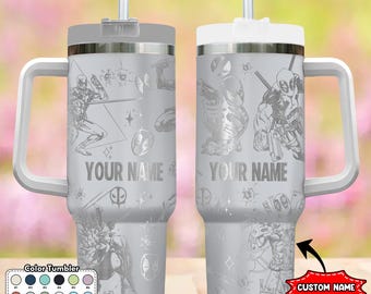 Custom Deadpool and Wolverine Tumbler, Deadpool 40oz Engraved Tumbler, Wolverine Cartoon Cup, Magic Kingdom Handle Stainless Steel Tumbler