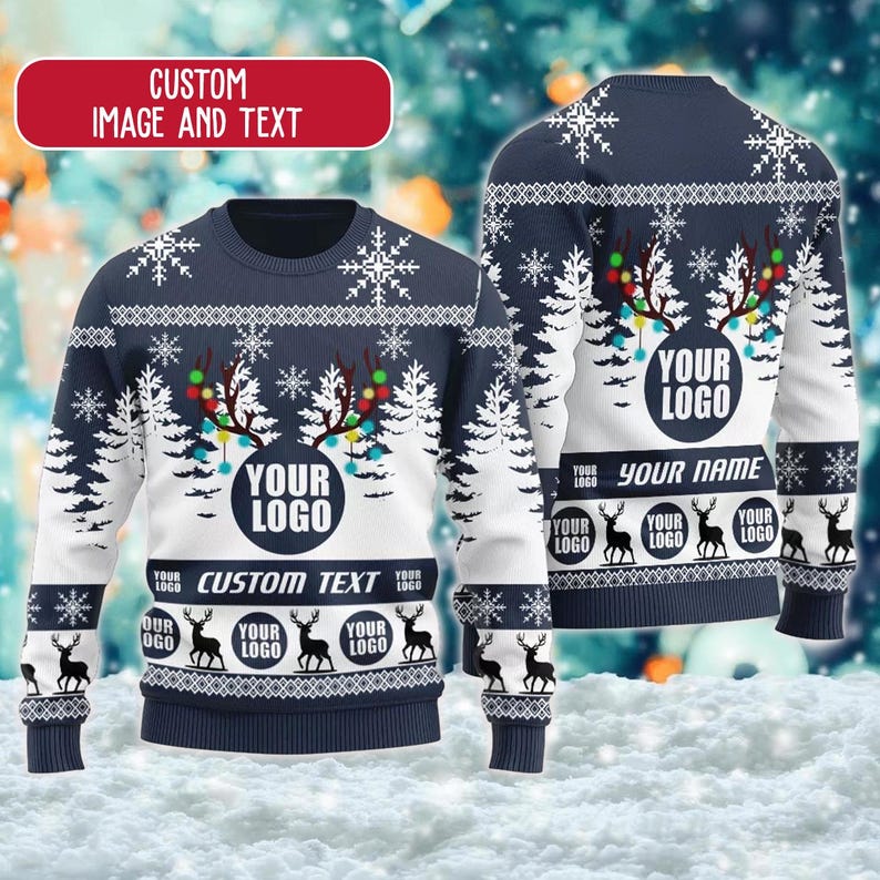 Personalized Custom Logo 3D Ugly Christmas Sweater, Custom Company Logo