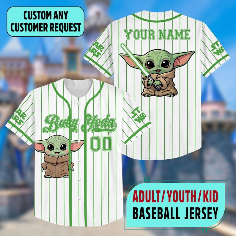 Personalized Star Wars Dart Vader Baseball Jersey, Baby Yoda Jersey Shirt, Star Wars Baseball Team Jersey, R2D2 BB8 Magic Kingdom Trip Shirt 画像 3