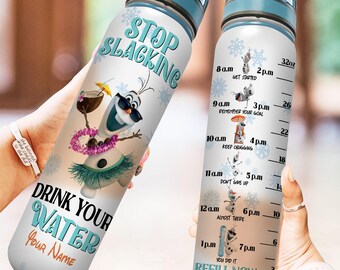 Custom DN Olaf Water Tracker Bottle, Frozen Olaf Water Bottle, Personalized Olaf Bottle With Time Tracker, DN Snowman Bottle