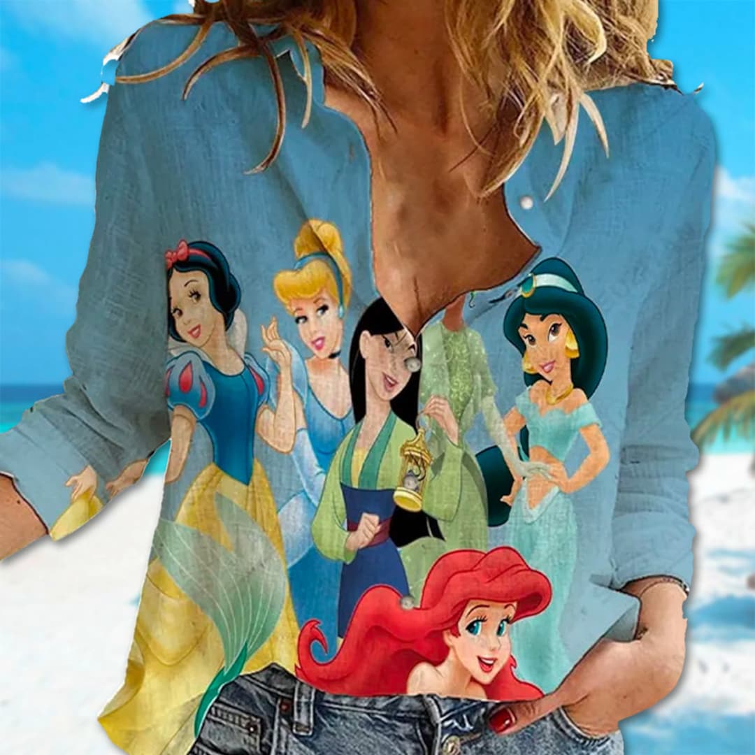 Bella Princess Linen Shirt, Snow White Princess Women Casual Shirt ...