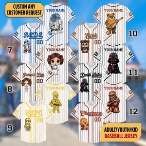 Personalized Star Wars Dart Vader Baseball Jersey, Baby Yoda Jersey Shirt, Star Wars Baseball Team Jersey, R2D2 BB8 Magic Kingdom Trip Shirt 画像 2