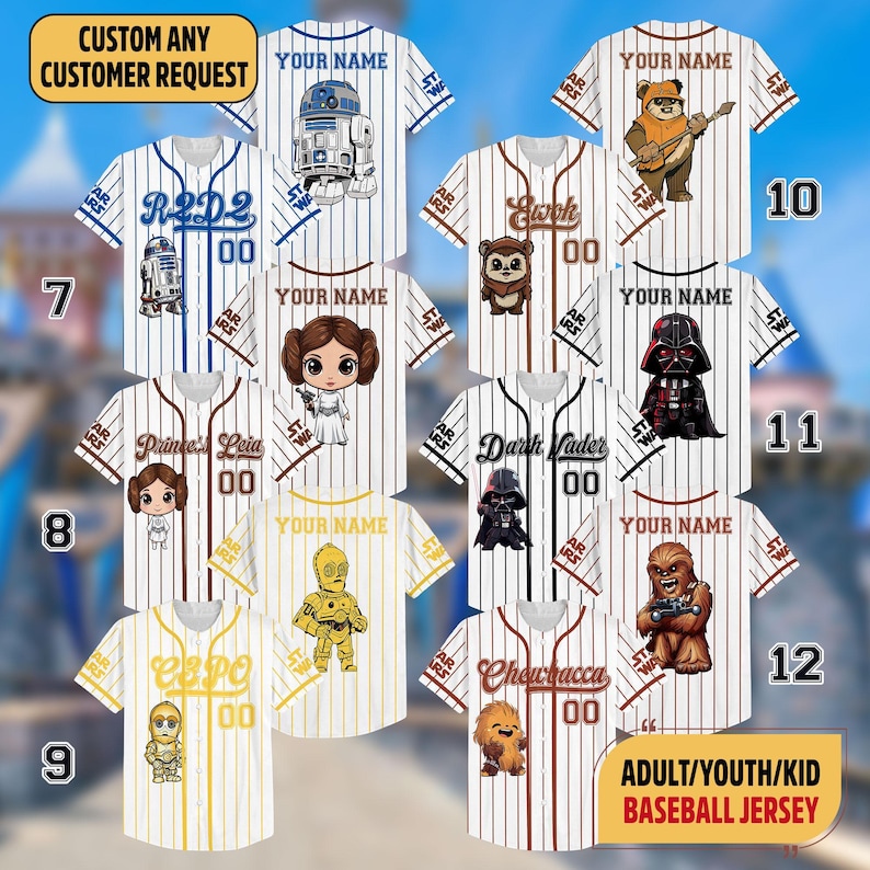 Personalized Star Wars Dart Vader Baseball Jersey, Baby Yoda Jersey Shirt, Star Wars Baseball Team Jersey, R2D2 BB8 Magic Kingdom Trip Shirt 画像 2