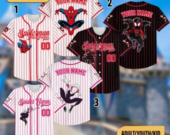 Camiseta de béisbol personalizada de Spiderman, camiseta de béisbol Disney para niños, jóvenes y adultos, atuendo de equipo de béisbol de superhéroe Spiderman, regalos de cumpleaños de Spiderman
