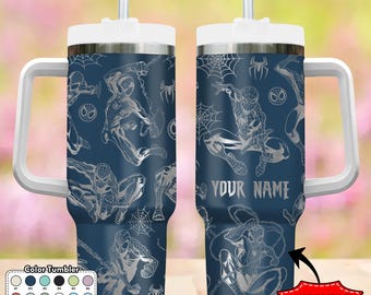 Vaso térmico personalizado de Spiderman de 40 oz grabado con láser, vaso de viaje de superhéroe grabado, vaso de Spiderman para fans, vaso de acero inoxidable con asa de Marvel