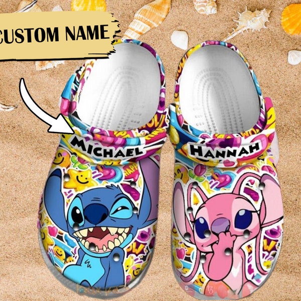 Custom Name Blue Alien Dog and Pink Alien Dog Clog Shoes, Personalize Cartoon Dog Couple Gift For Family Woman Man Adults Kid