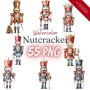 Watercolor Nutcracker Cliparts Bundle, 55 PNG, christmas digital graphics, nutcracker, nutcracker christmas, christmas, walnut, transparent