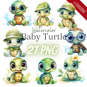 Pacchetto clipart acquerello Baby Turtles, tartarughe, tartaruga, animale, PNG, 27 illustrazioni, 300 dpi, trasparente, digitale, uso commerciale