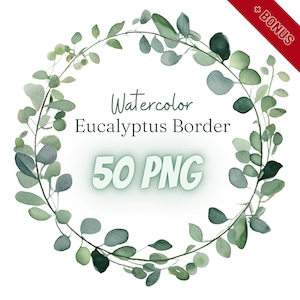 Watercolor Eucalyptus Border Cliparts Bundle, 50 borders, Eucalyptus Corner, Green Leaves, Invitation, transparent, digital, commercial use