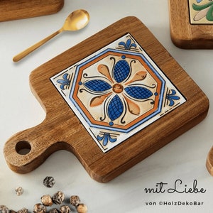 Pot coasters made of wood and ceramic vintage, pot stand housewarming gift, ceramic coasters, tile coasters, housewarming gifts