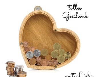 Wooden money box, piggy bank for children, money box as a gift, money saving box, coin storage, wooden home decoration, gift for children