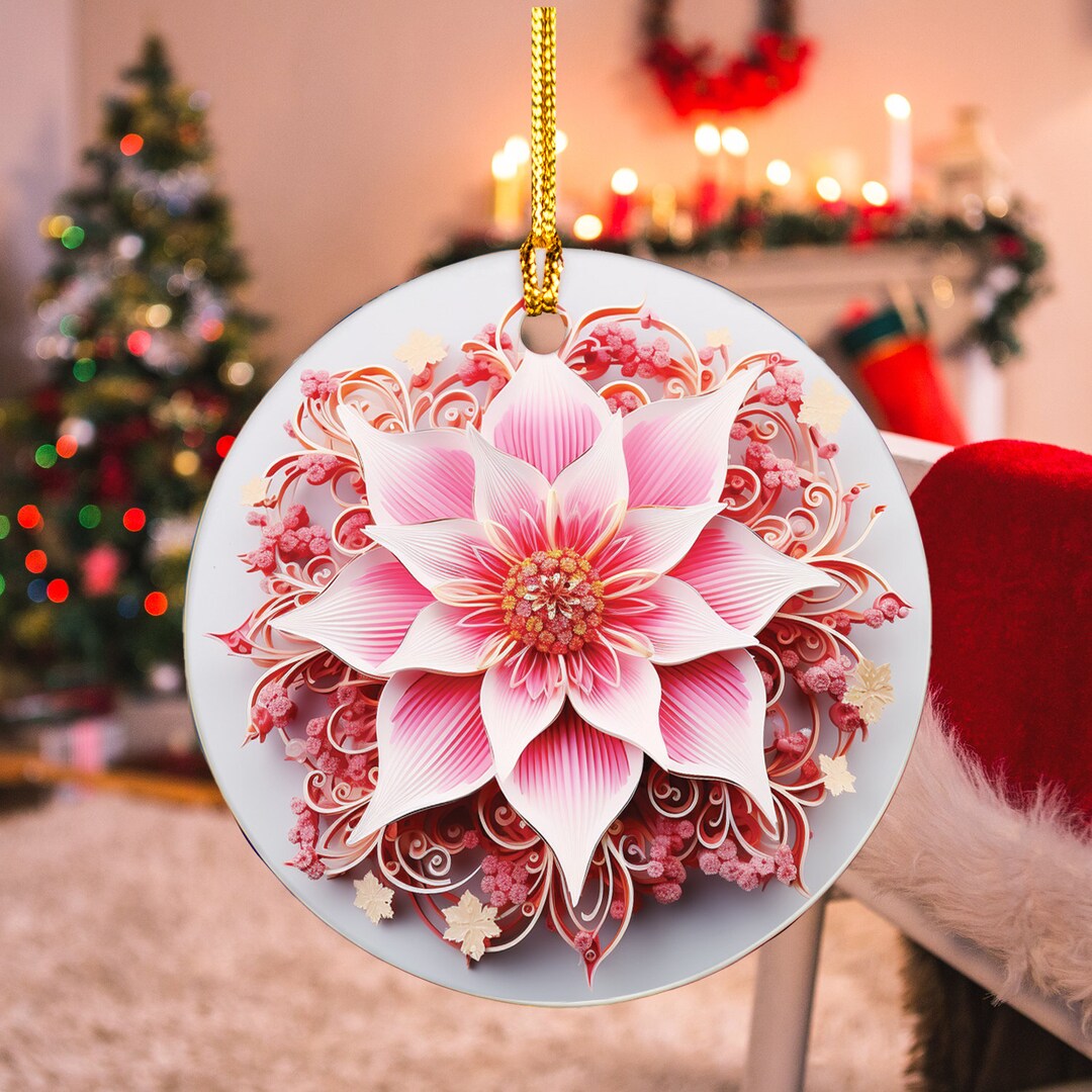 Pink Flower Christmas 2023 Ornament Flower Gift for Flower Etsy
