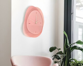 Moderne handgemaakte acryl wandklok - Elegant huisdecor, minimalistische wandklok, chique roze kantoorklok, Scandinavische kleurrijke wandklok