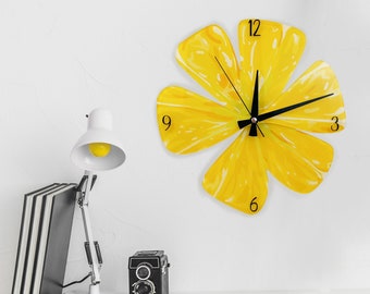 Handmade Citrus Lemon Slices Wall Clock - Unique Acrylic Art for Home Decor, Perfect for Kids Room, Nursery Decor & Eclectic Spaces