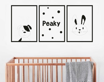 Personalized Monochrome Nursery Wall Art - UV printed on MDF Boards