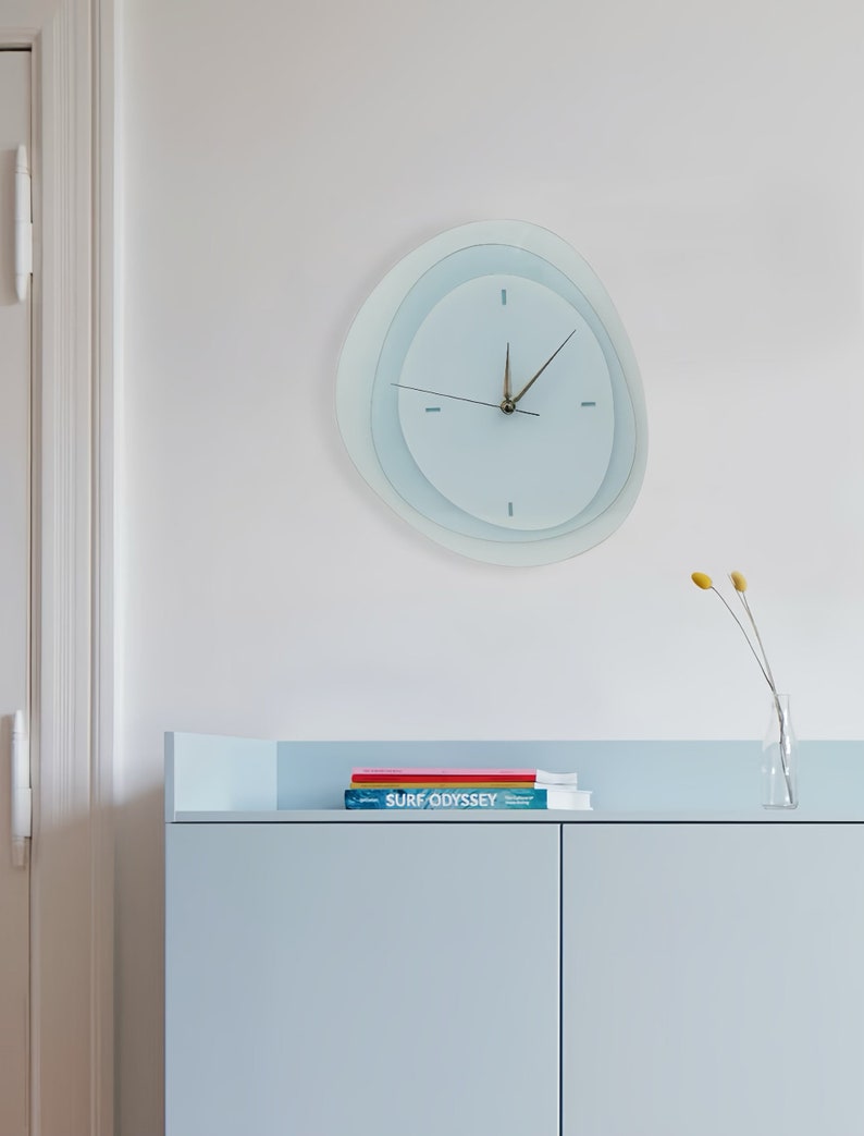 Modern Handmade Acrylic Wall Clock Elegant Home Decor, Minimalist Wall Clock, Sky-Blue Office Clock,Scandinavian Unique Wall Clock image 1