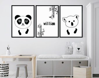 Personalized Animal Nursery Wall Art on MDF Boards- (3 Piece Set)