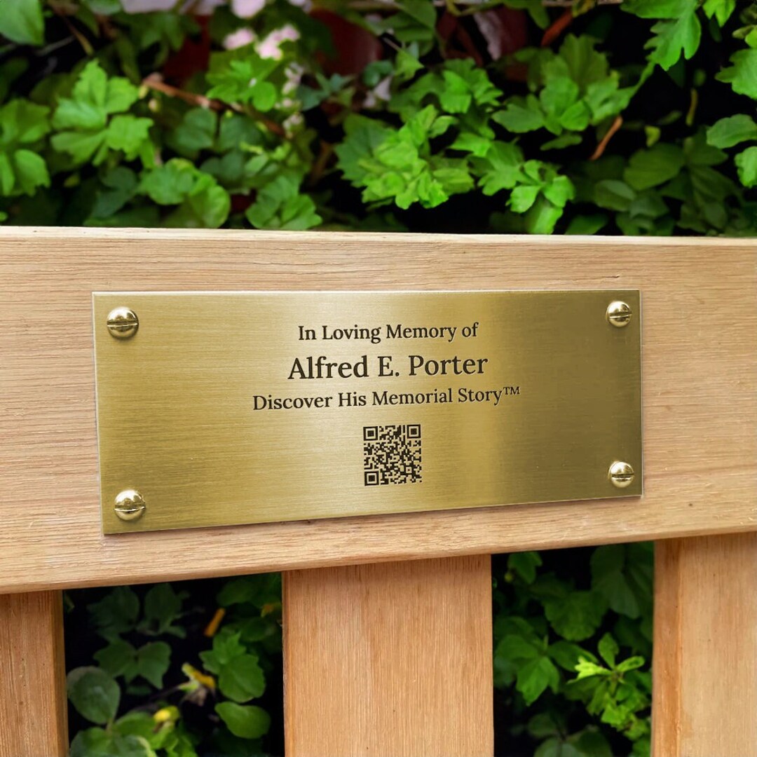 QR Code Memorial Bench Plaque Brass 1 Remembrance Page Included No