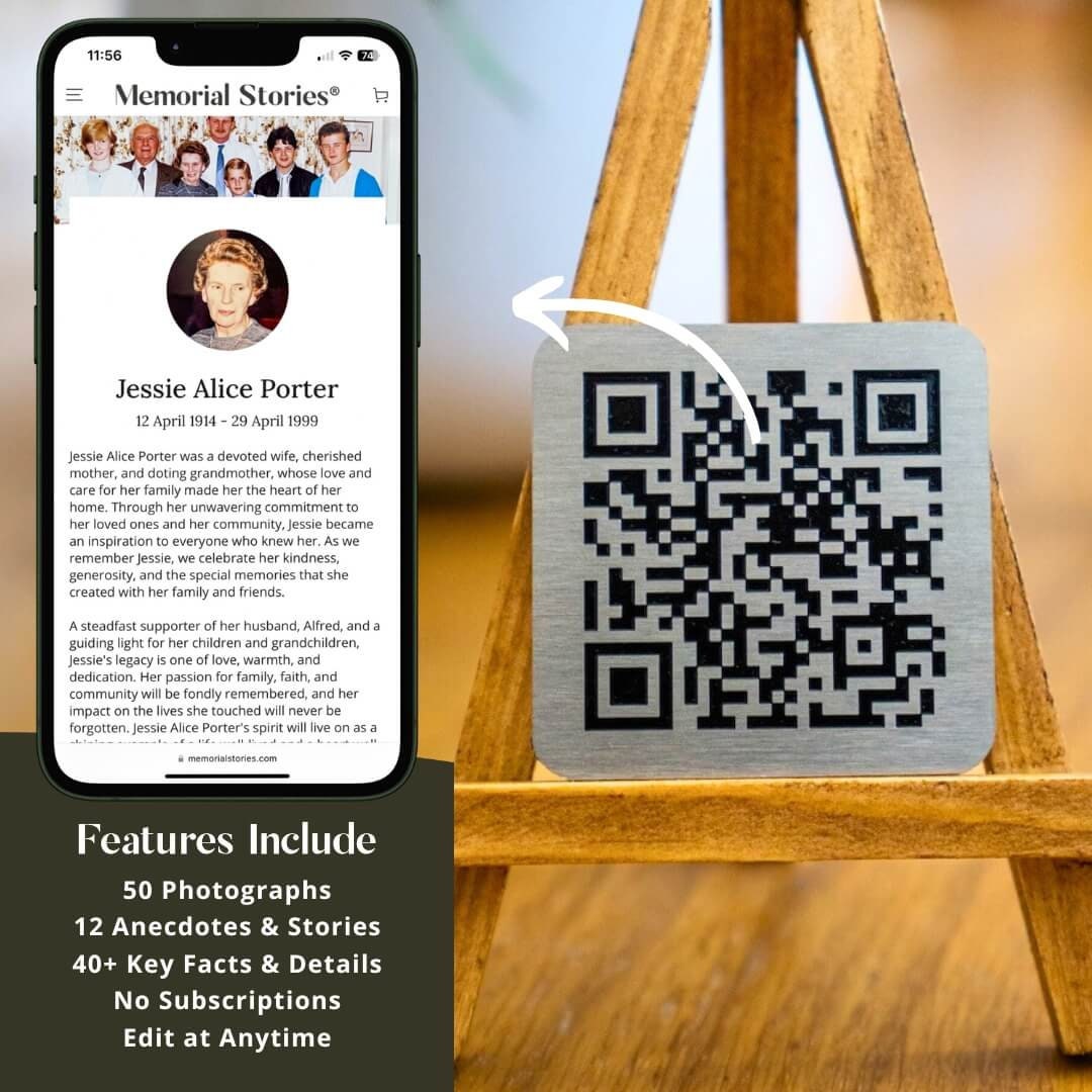 Steel QR Code Memorial Plaque & Memorial Story Page: Square, 50 Mm X 50 ...