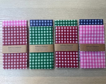 Beeswax Wrap Sets. Aesthetic Gingham Reusable Food Wraps. 2x 25x25cm.