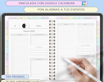 Digital planner 2025 linked to Google Calendar for Goodnotes, Notability,... Digital planner 2025 for iPad and Android with alarms.