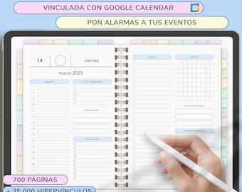 Digital planner 2025 with links to Google Calendar. Digital planner 2025 for GoodNotes with alarms. Planner for iPad and Android.