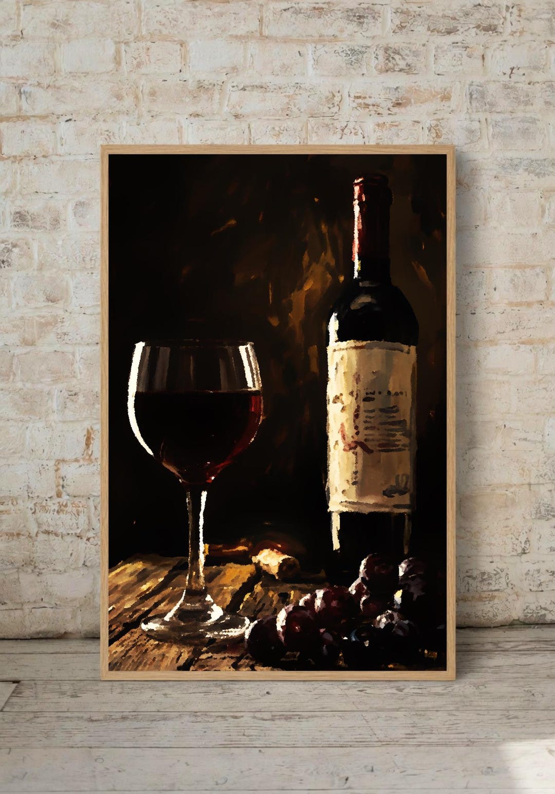 Red Wine Bottle and Glass Poster: Painterly Still Life Bar Wall Art ...