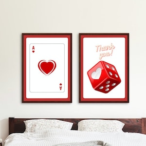 Set di decorazioni da parete retrò alla moda De 8 Impression Esthétique Rétro Tendance, Affiche cuore rosso, Affiche Good Luck, Art Mural Tendance Numérique