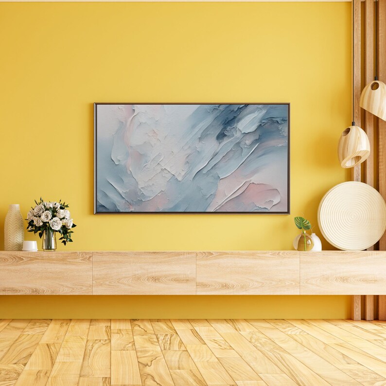 Samsung Frame TV Art Texture Modern Abstract Oil Painting Soft Blue