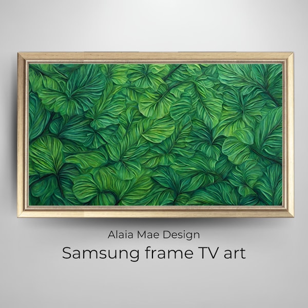 texture frame tv art | samsung frame TV art | modern oil painting | green colors | art for frame TV | tropical jungle leaves art | greenery