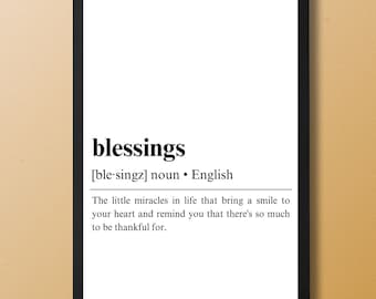 Blessings Definition Poster Printable | Definition Sign Template | Blessings Quote Print | Dictionary Art | Wall Art Digital Print