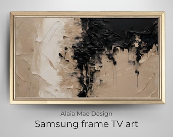 Samsung frame TV art | Texture modern abstract oil painting | Neutral beige & black | Art for frame TV, Abstract Wall Art, Digital Download