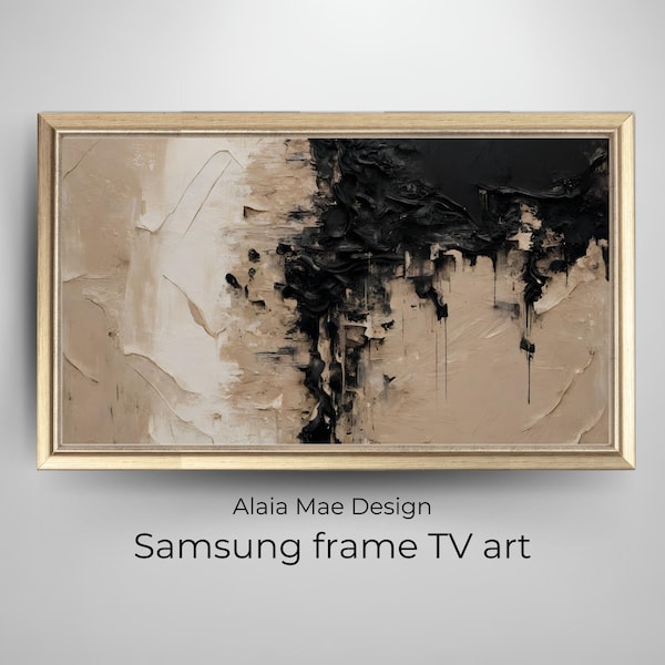 Samsung frame TV art | Texture modern abstract oil painting | Neutral beige & black | Art for frame TV, Abstract Wall Art, Digital Download