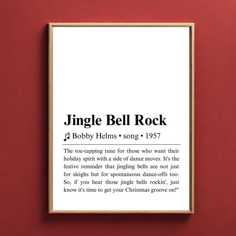 Jingle Bell Rock Definition Poster Printable, Christmas Song Definition, Christmas Wall Art