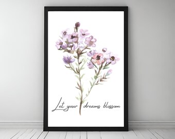 Watercolor Flower & Quote Printable Poster | Instant Download Wall Art ...