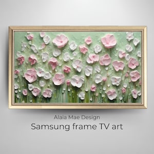 texture frame tv art | samsung frame TV art | spring flowers painting | green pink white flowers | floral art for frame TV | alaiamaedesign
