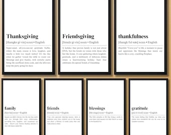 Thanksgiving Set of 7 Definition Posters Printable | Definition Sign Template | Friendsgiving, family, friends, gratitude, blessings